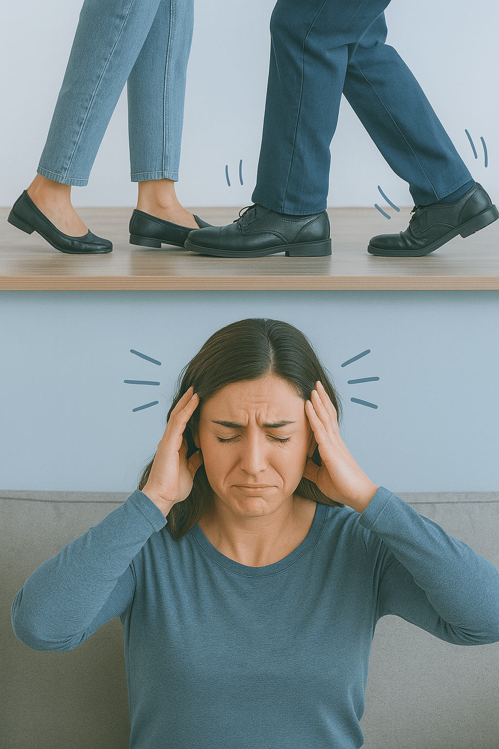 Femme dérangée par le bruit dans un logement mal isolé phoniquement